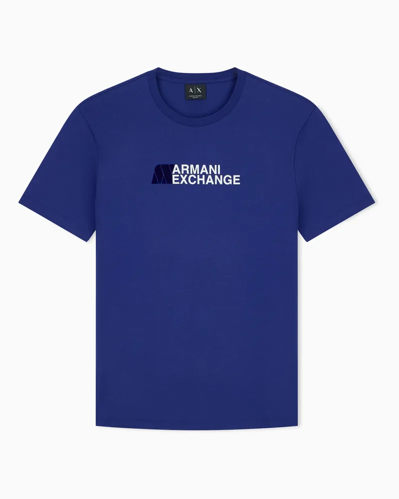 Armani Exchange T-Shirt Slim Fit Rundhals aus Baumwolljersey mit Logoprint Blau
