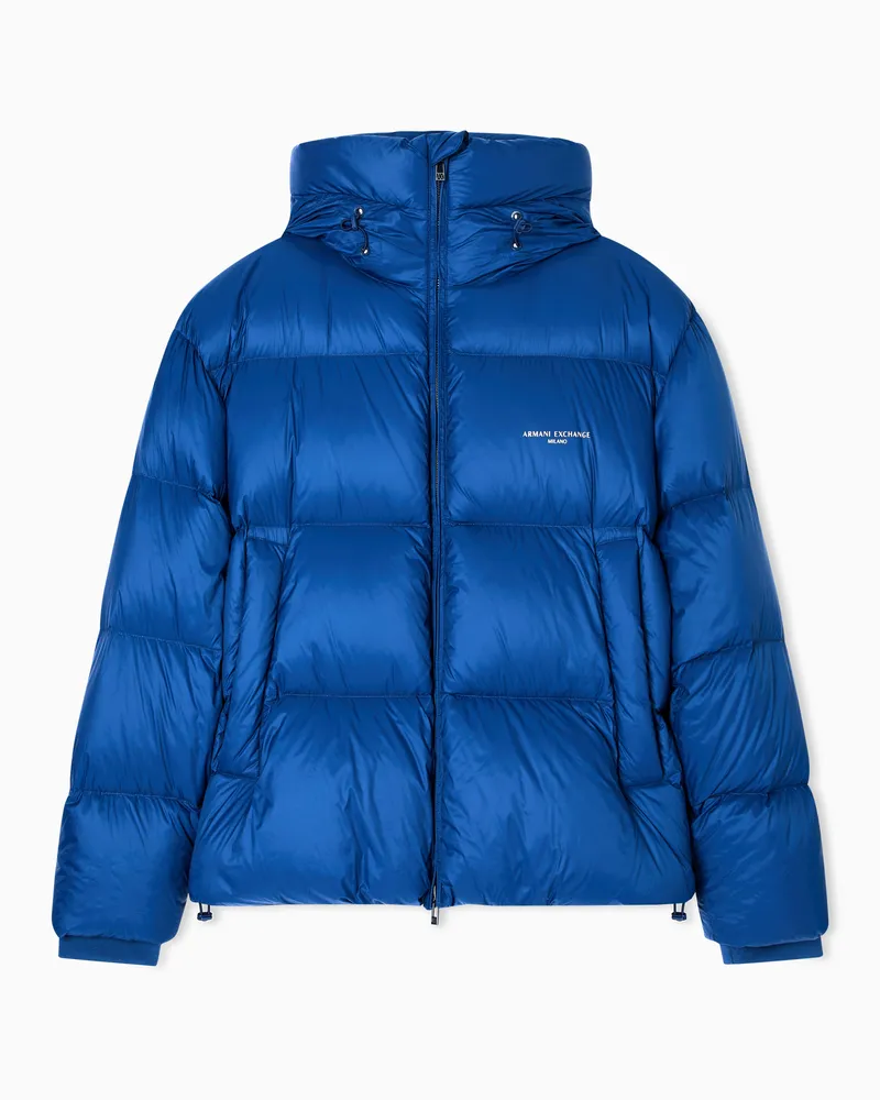 Armani Exchange Satin-Daunenjacke mit Kapuze Blau