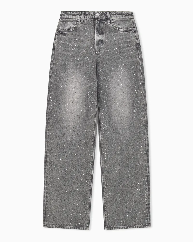 Armani Exchange Weite 5-Pocket-Jeans aus Baumwolldenim mit Strasssteinen Grau