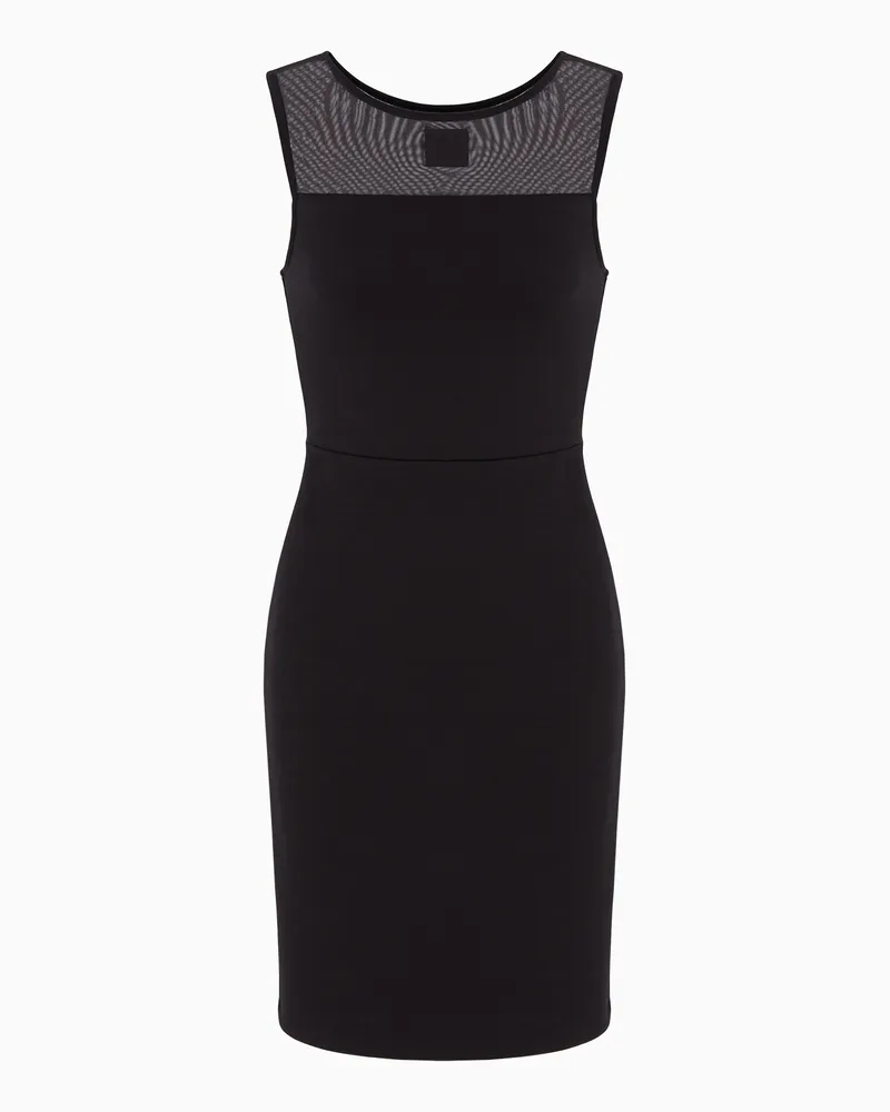 Armani Exchange Etuikleid aus Stretchstoff mit transparentem Einsatz Schwarz