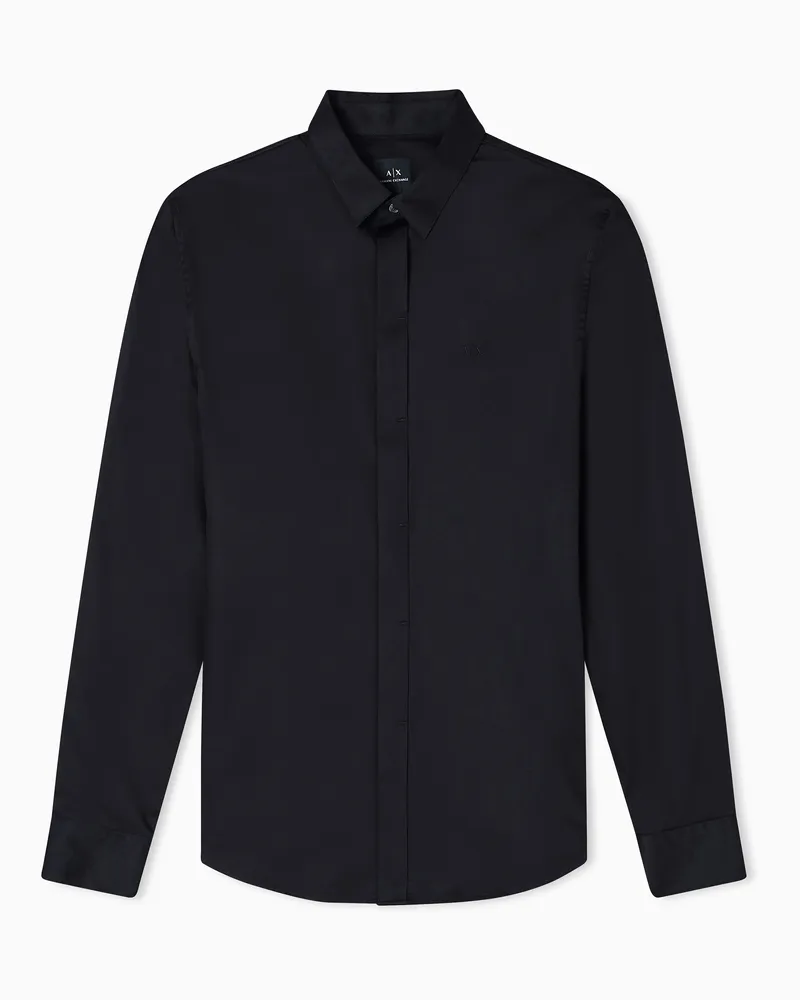 Armani Exchange Slim Fit Langarmhemd aus Stretch-Baumwollsatin Essential Schwarz