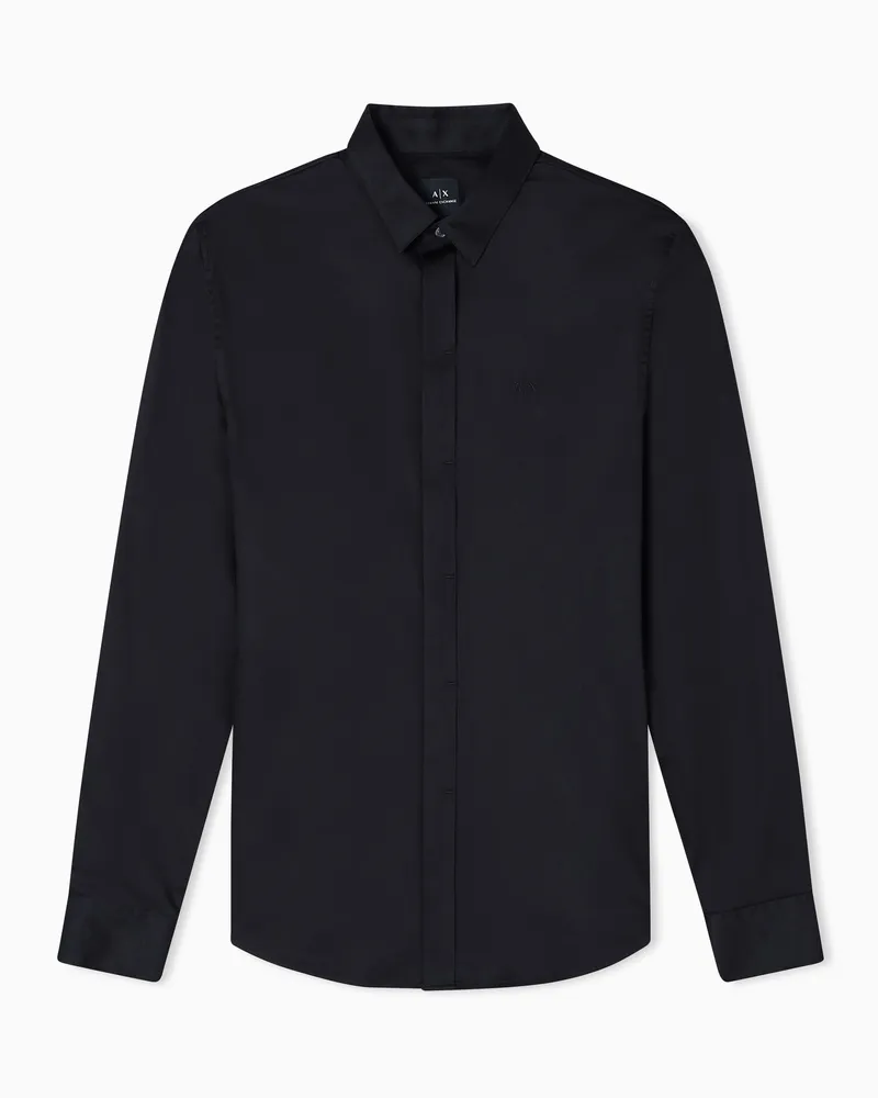 Armani Exchange Klassisches Stretch-Baumwollsatin-Hemd Schwarz