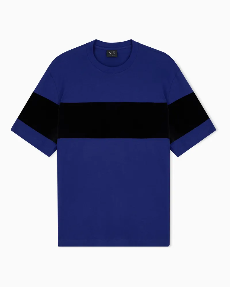 Armani Exchange T-Shirt Up for Party aus Baumwolljersey mit Querstreifen Blau