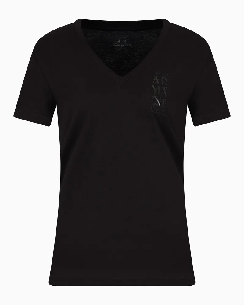 Armani Exchange T-Shirt mit normaler Passform und V-Ausschnitt Schwarz