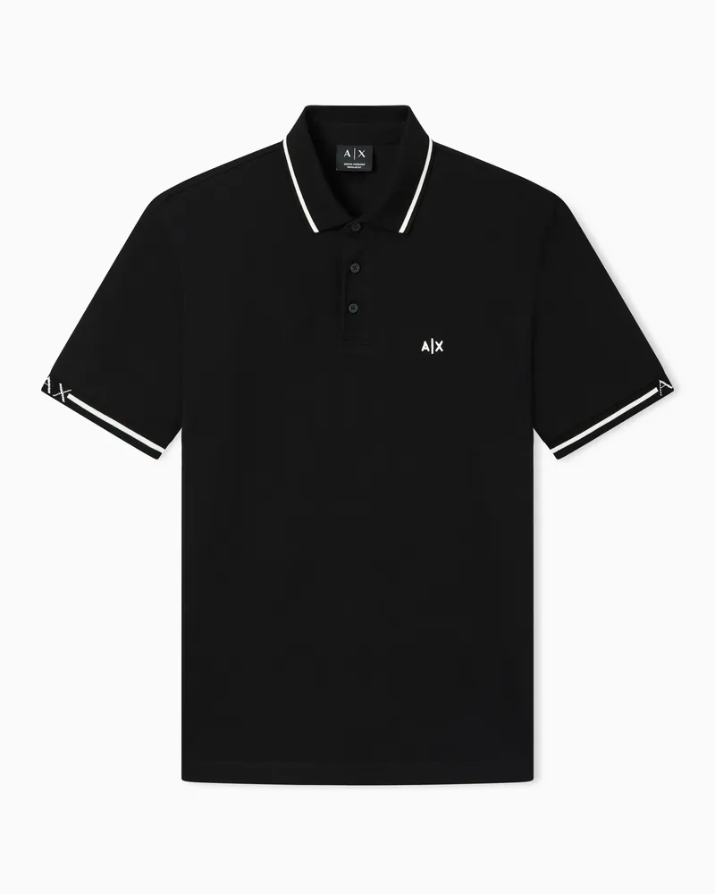 Armani Exchange Classic and Refined Cotton Piqué Polo Shirt Schwarz