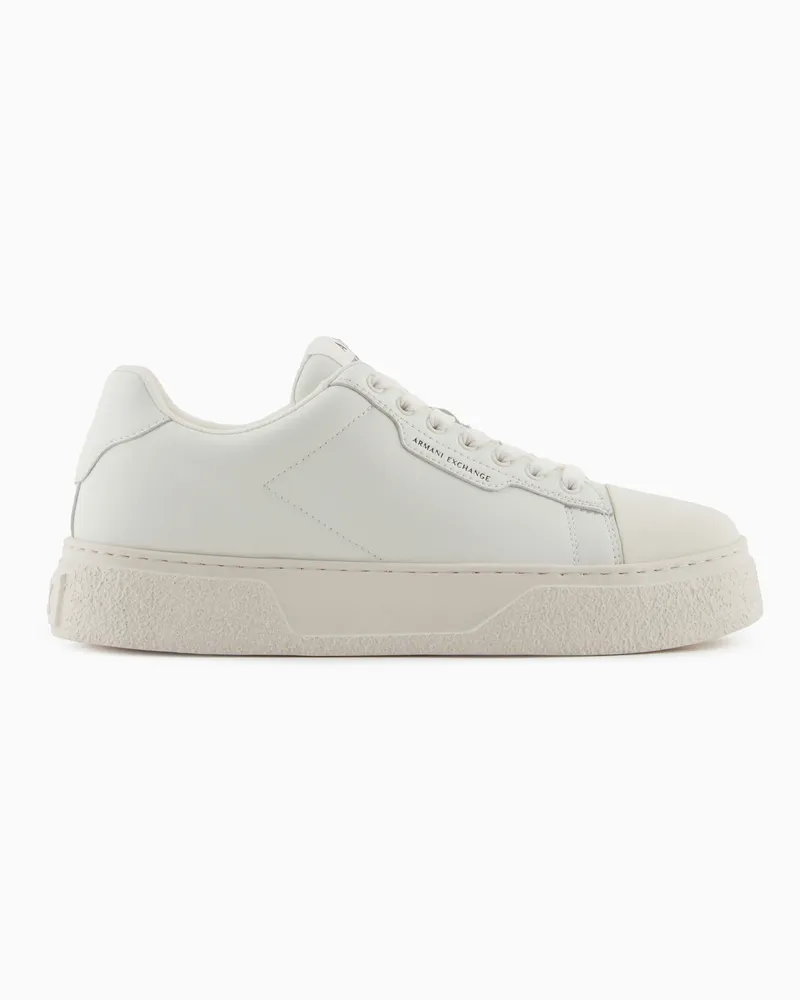 Armani Exchange Minimalistische Sneaker aus glattem Leder mit Schnürung Weiß