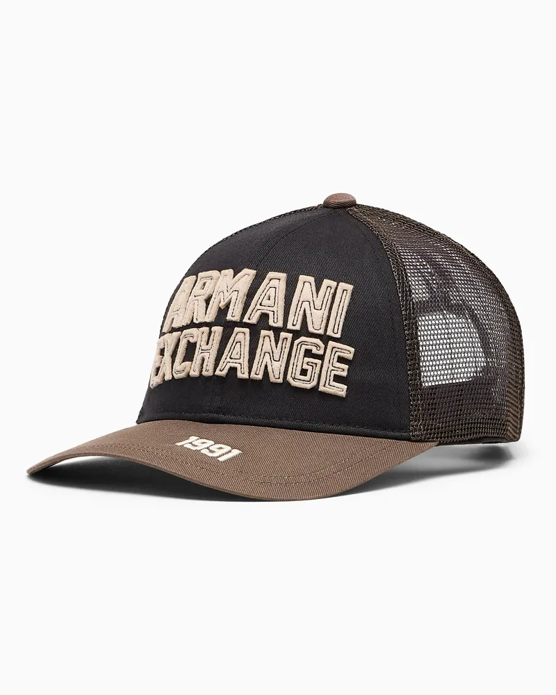 Armani Exchange Trucker-Kappe aus Baumwolltwill mit gesticktem Schriftzug Marineblau