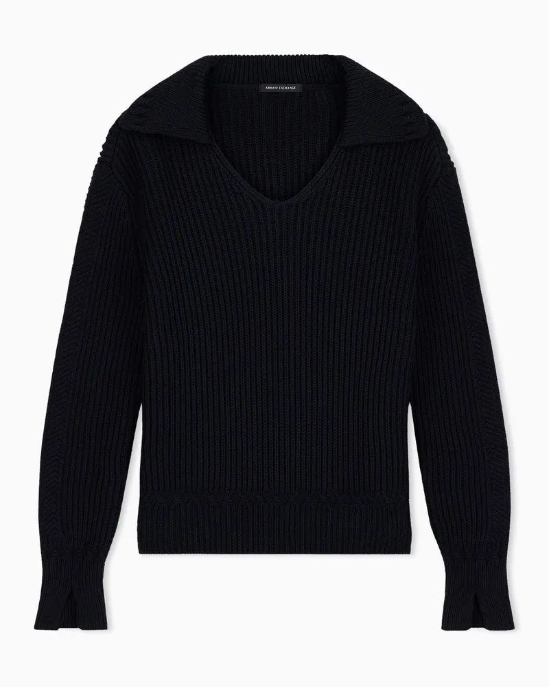 Armani Exchange Pullover in Regular Fit aus gestrickter Bio-Baumwolle Schwarz