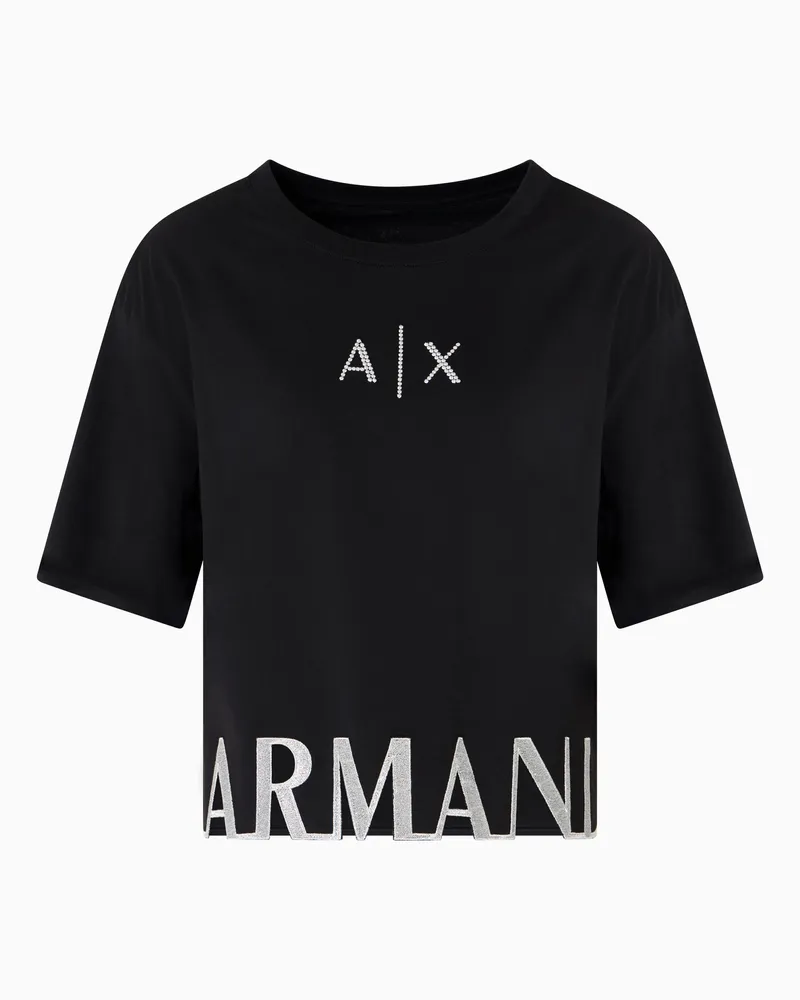 Armani Exchange Kurzes T-Shirt mit Logoprofil Schwarz
