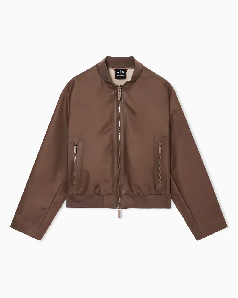 Armani Exchange Blouson mit Reißverschluss aus beschichtetem Stoff Braun