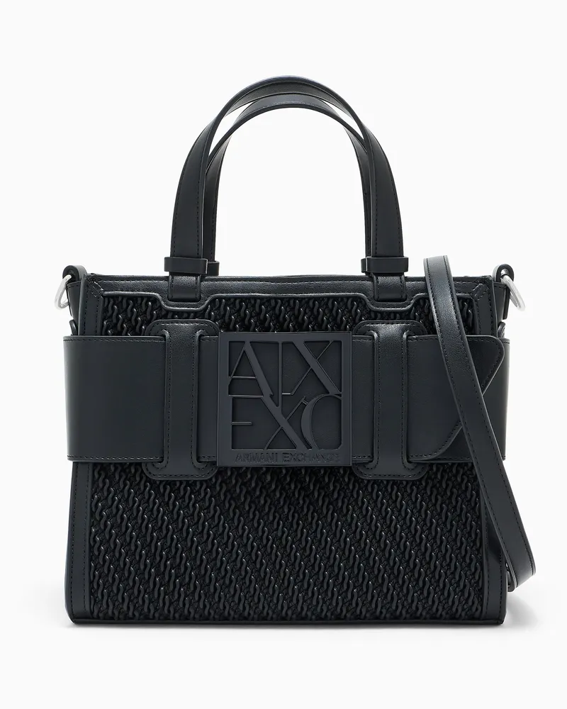 Armani Exchange Shopper mit strukturiertem Webmuster und Schulterriemen Schwarz