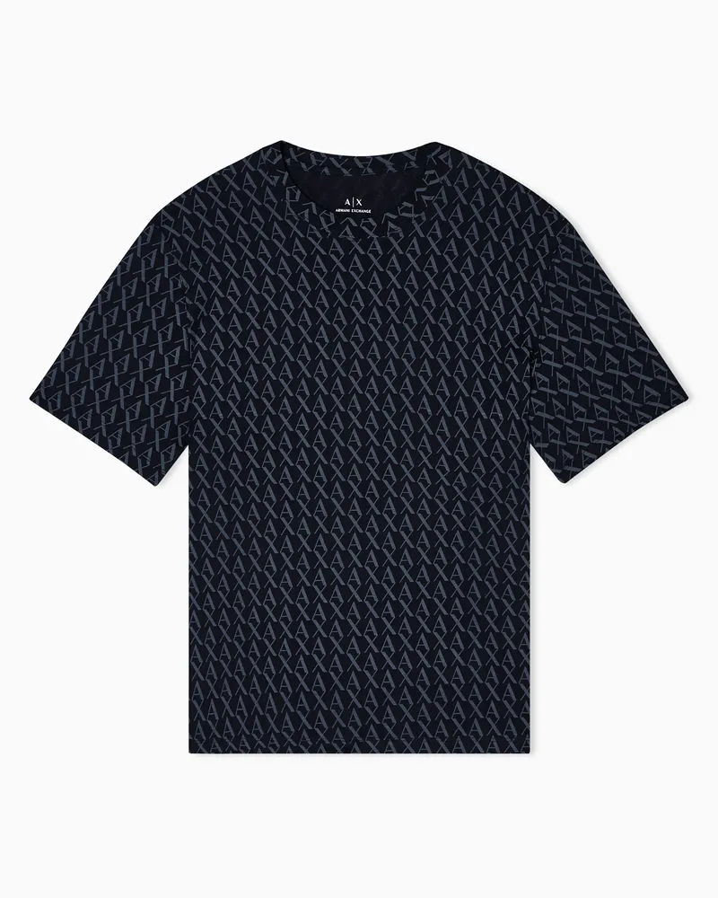 Armani Exchange T-Shirt mit Monogramm-Logo in normaler Passform Schwarz