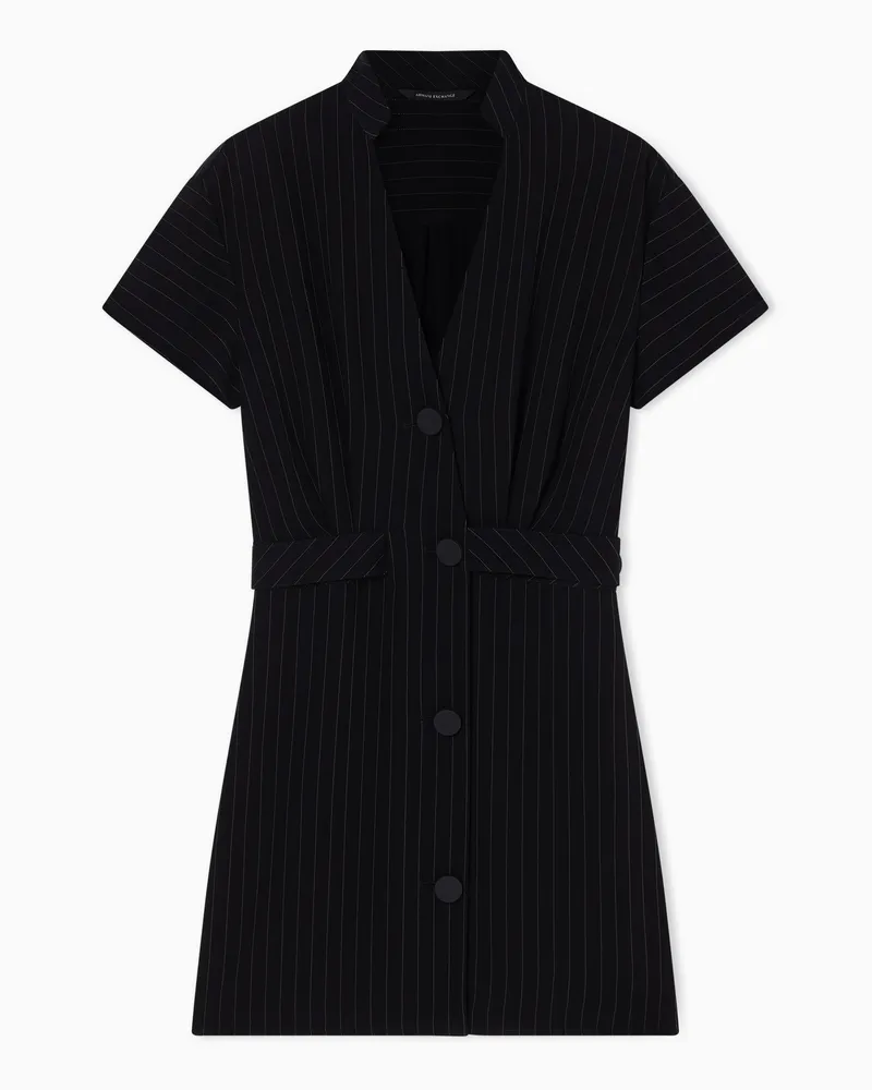 Armani Exchange Kurzes, nadelgestreiftes Kleid aus Polyviskose Schwarz