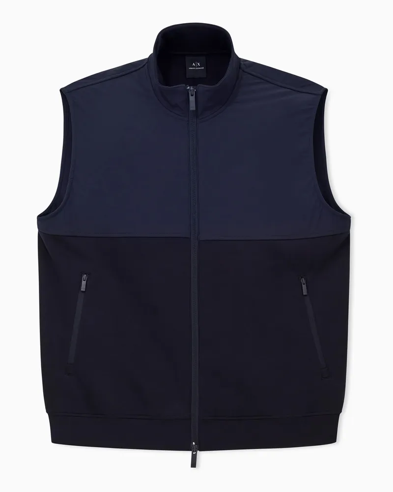 Armani Exchange Weste aus zwei Materialien mit durchgehendem Reißverschluss Marineblau