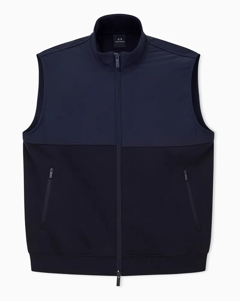 Armani Exchange Weste aus zwei Materialien mit durchgehendem Reißverschluss Marineblau
