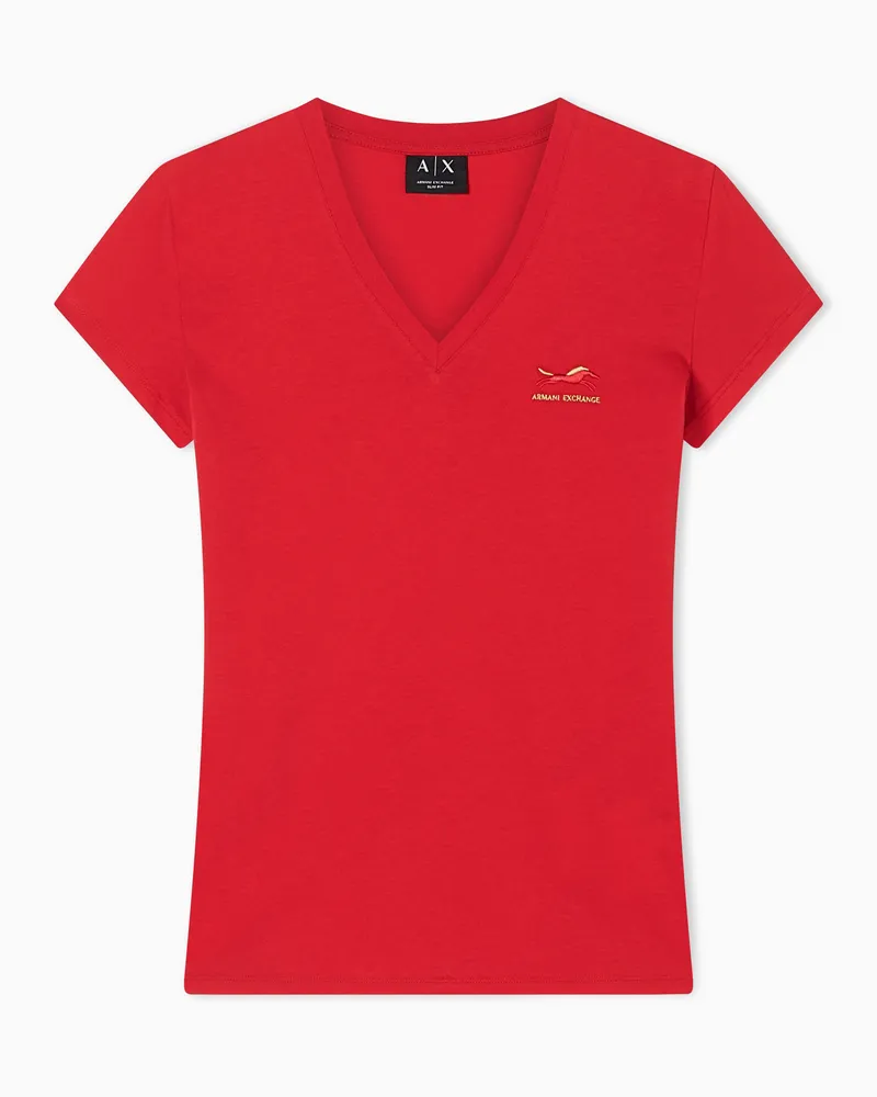 Armani Exchange Schmal geschnittenes T-Shirt aus Baumwolljersey Rot