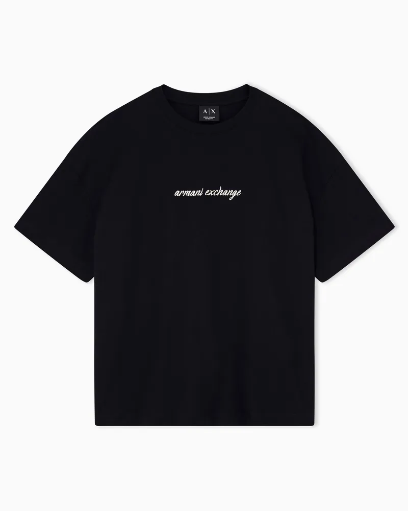 Armani Exchange Oversize-T-Shirt aus Baumwolljersey mit Rundhals Schwarz