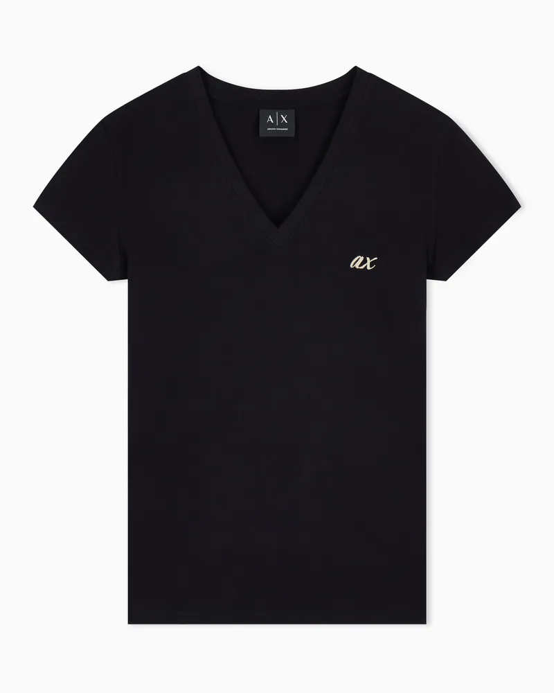 Armani Exchange T-Shirt schmaler Schnitt mit V-Ausschnitt aus Baumwolljersey Schwarz