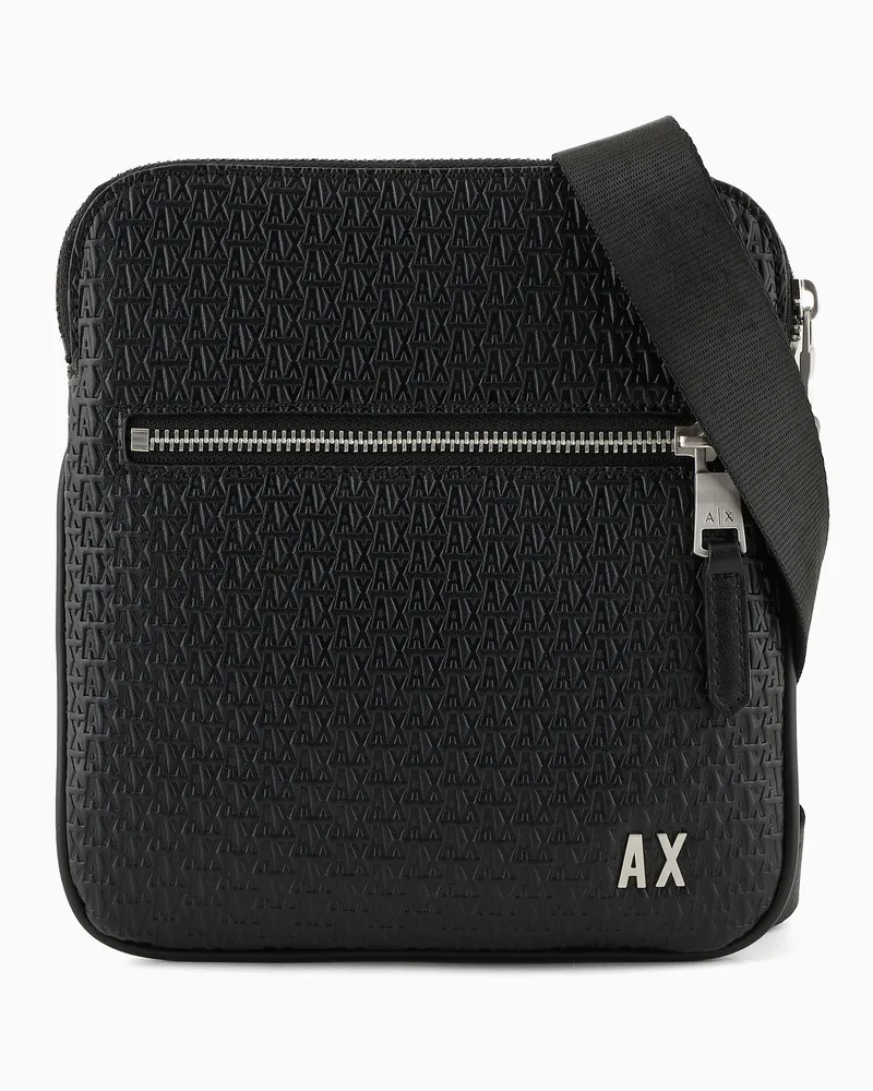 Armani Exchange Flache Umhängetasche mit vollflächiger Logoprägung Schwarz