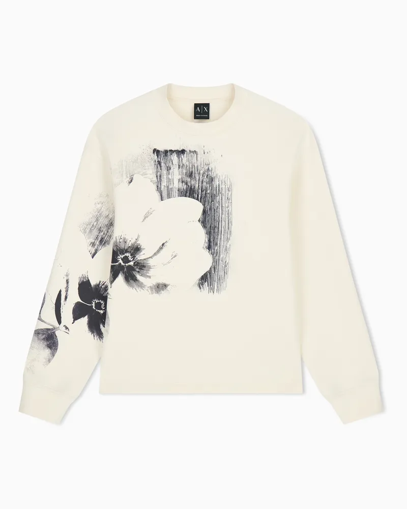 Armani Exchange Sweatshirt Regular Fit aus Baumwolle mit Blumenmuster Weiß