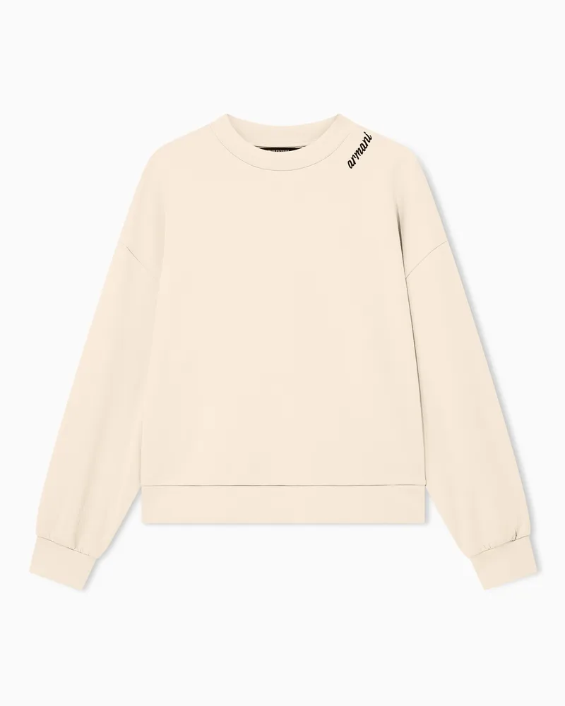 Armani Exchange Sweatshirt aus Scuba mit einem gerippten Rundhalsausschnitt Beige