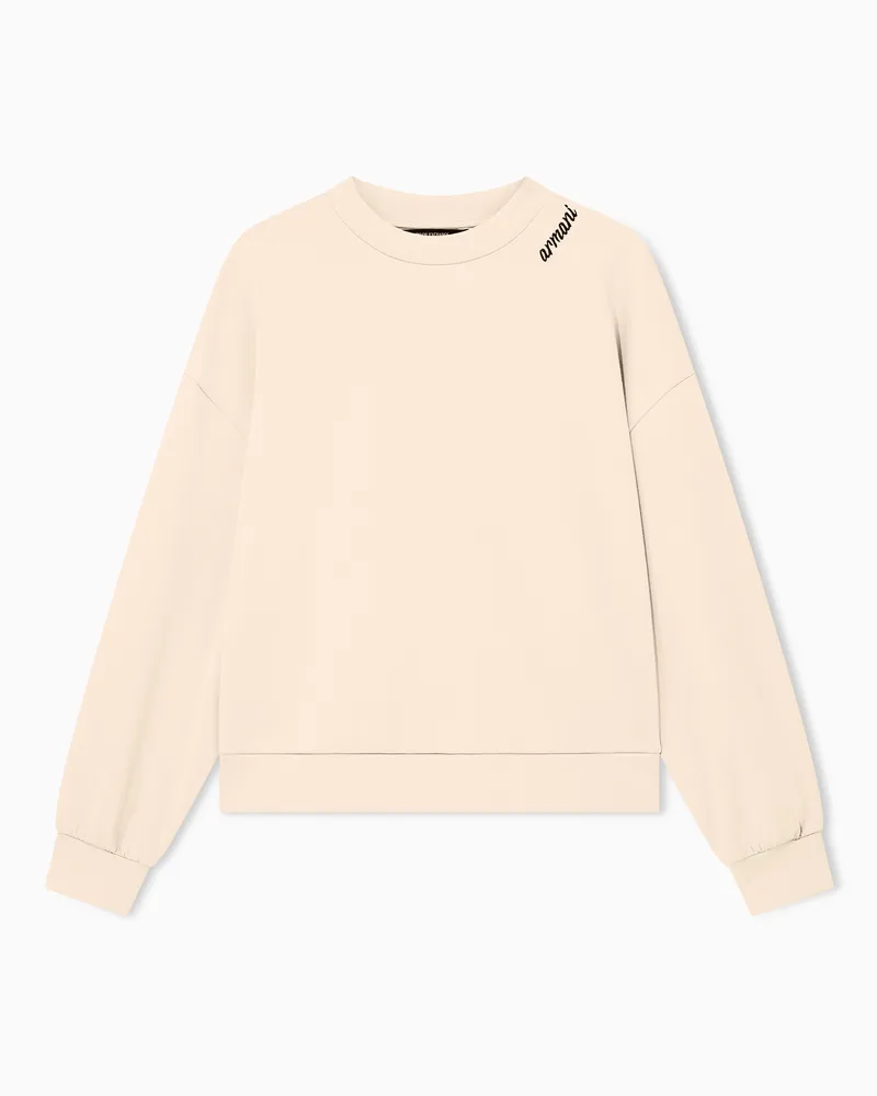 Armani Exchange Sweatshirt aus Scuba mit einem gerippten Rundhalsausschnitt Beige