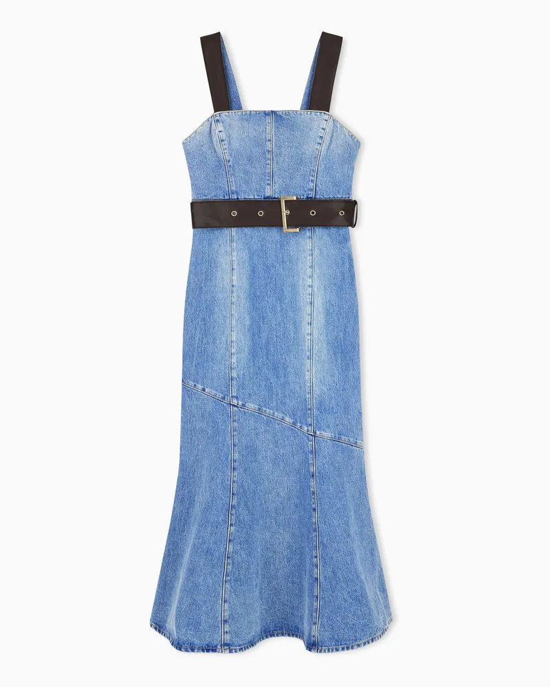 Armani Exchange Denimkleid im Slim Fit mit breiten Trägern und Gürtel Blau