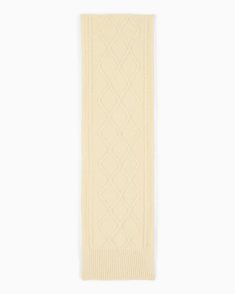 Armani Exchange Strickschal aus Wolle mit Zopfmuster und Rautenmuster Beige
