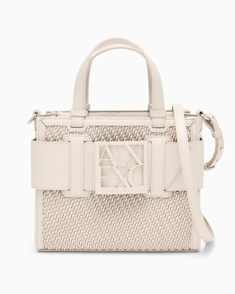 Armani Exchange Shopper mit strukturiertem Webmuster und Schulterriemen Weiß