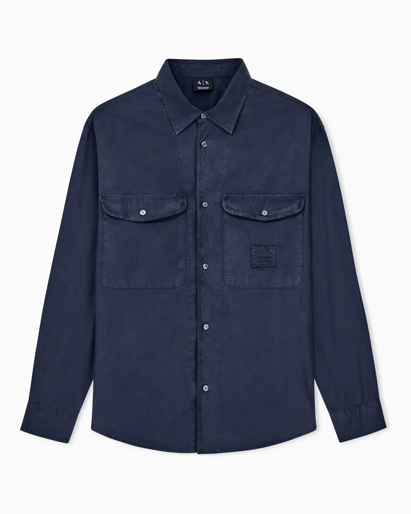 Armani Exchange Hemd Regularpassform aus Baumwollpopeline mit Pattentaschen Marineblau