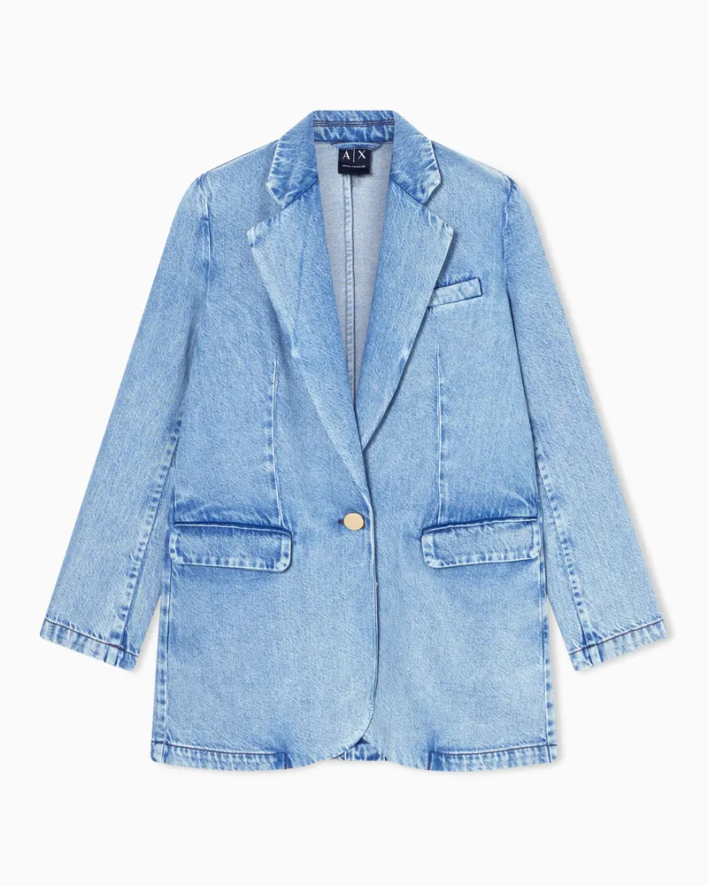 Armani Exchange Oversized Jeansjacke aus robustem Baumwoll-Lyocell-Mischgewebe Blau