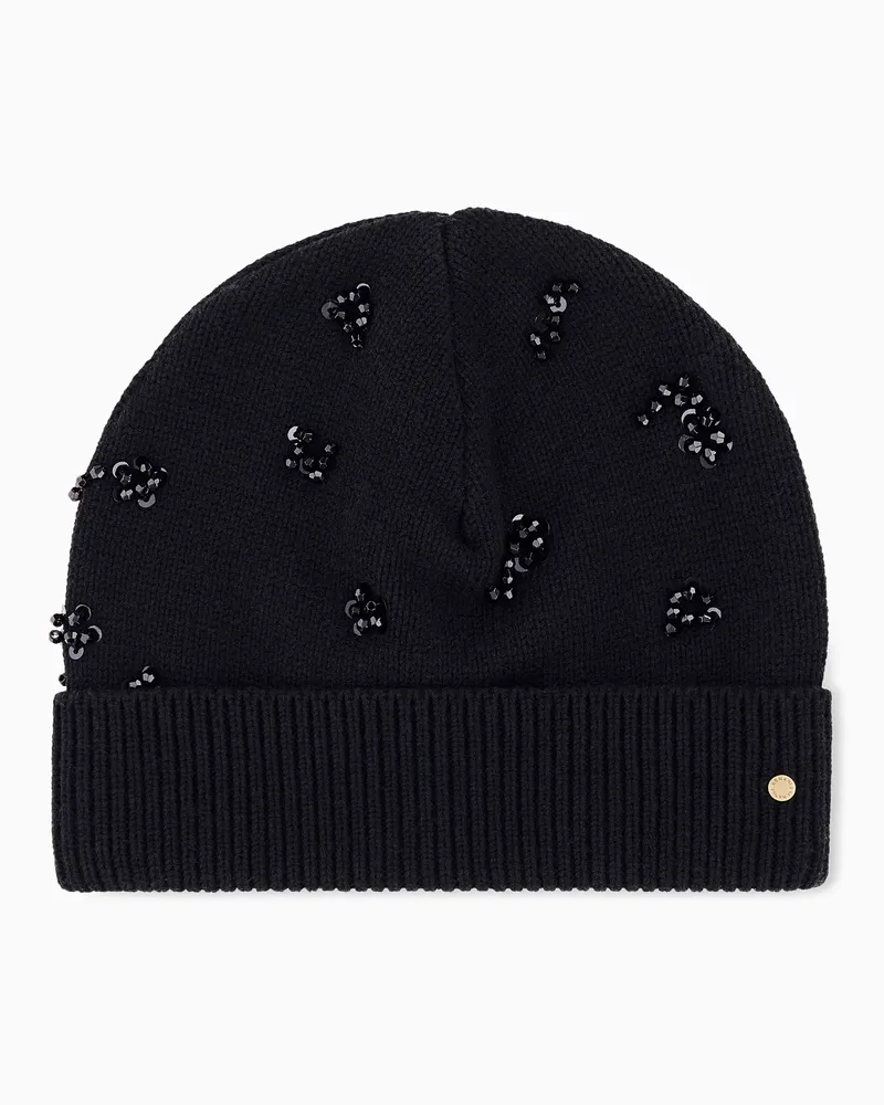 Armani Exchange Strickmütze Up For Party mit Pailletten und Umschlag Schwarz