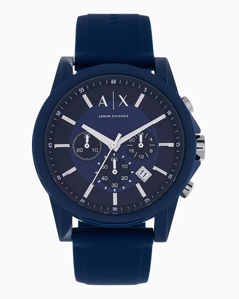 Armani Exchange Chronograph Blue Silicone Watch Blau