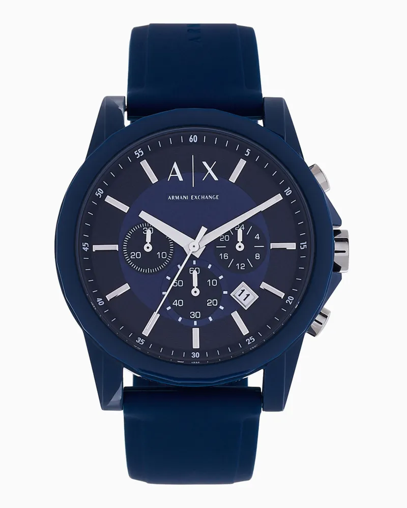 Armani Exchange Chronograph Blue Silicone Watch Blau