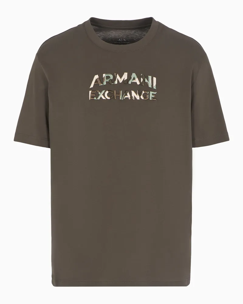 Armani Exchange T-Shirt mit normaler Passform und Camouflage-Logo aus ASV-Baumwolle Braun