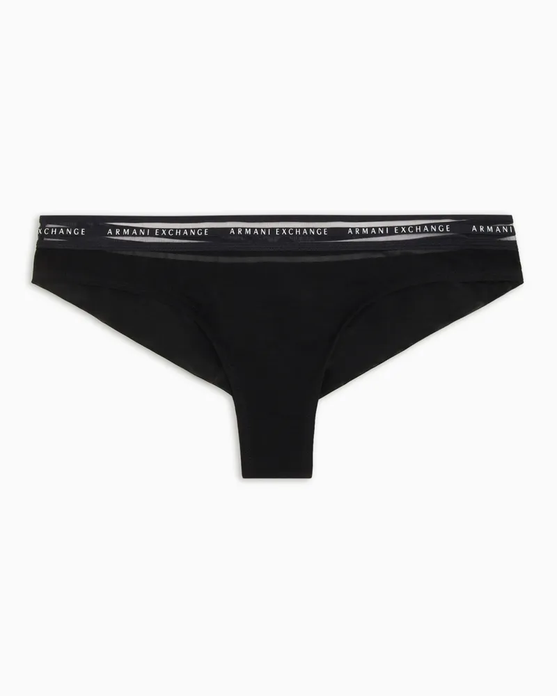 Armani Exchange Brasilianischer Tüll-Slip mit Logo Schwarz