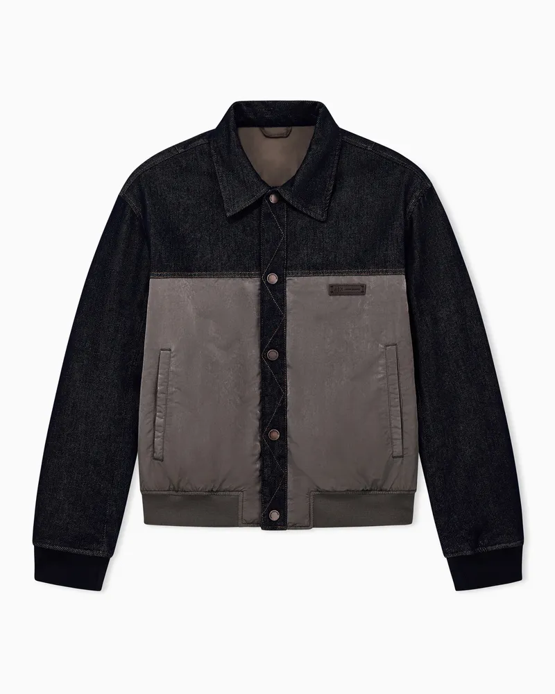Armani Exchange Blouson aus Denim im Materialmix mit gerippten Bündchen Braun