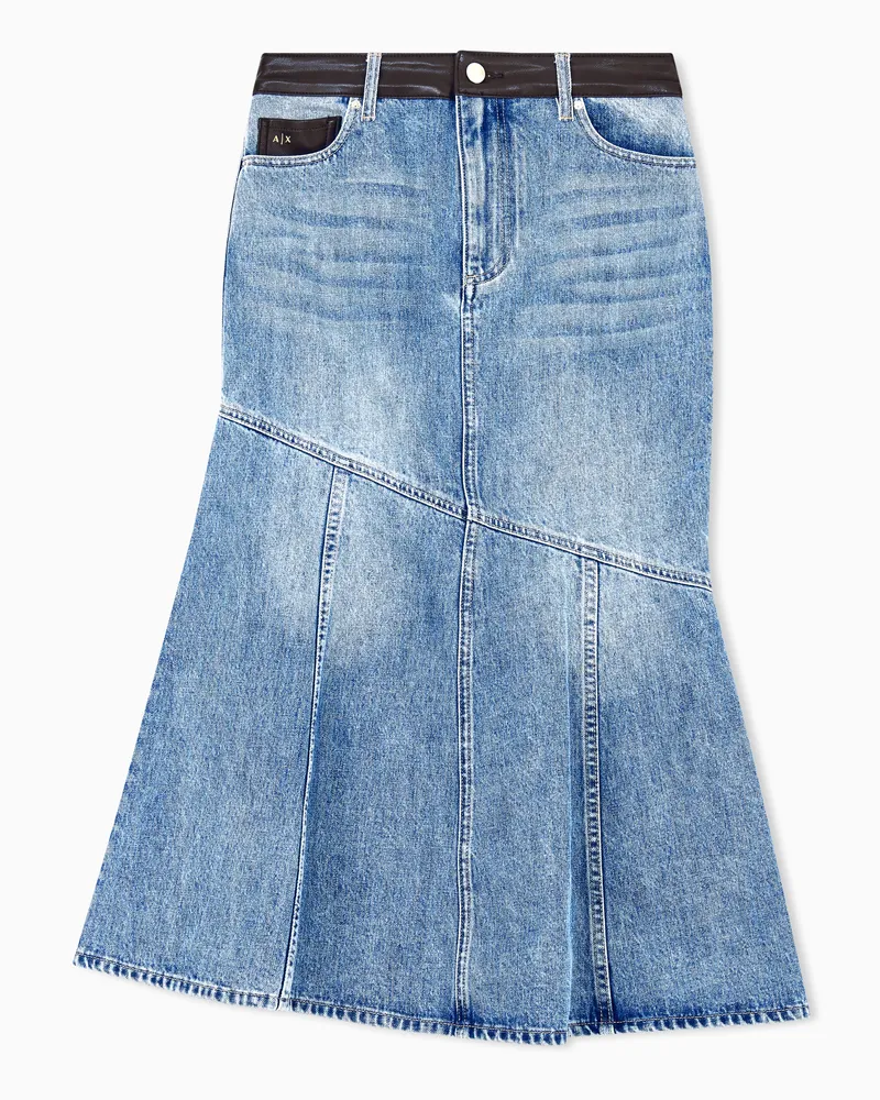 Armani Exchange Jeansrock Regularschnitt aus Denim mit asymmetrischen Nähten Blau