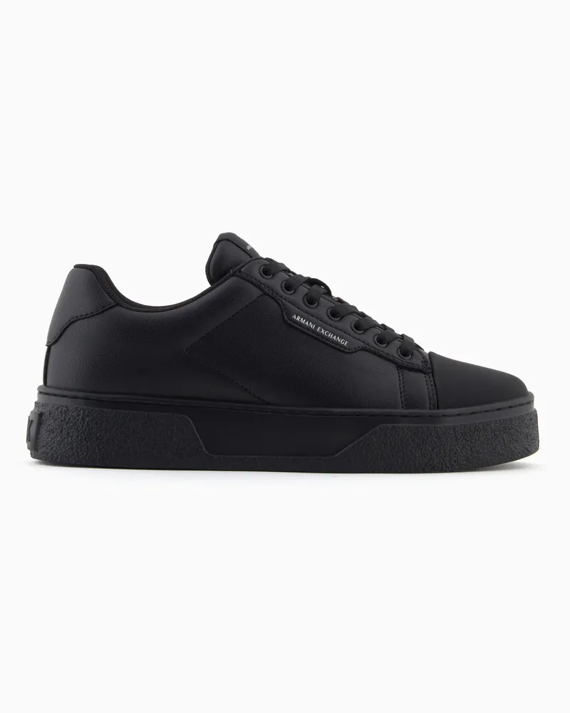 Armani Exchange Minimalistische Sneaker aus glattem Leder mit Schnürung Schwarz