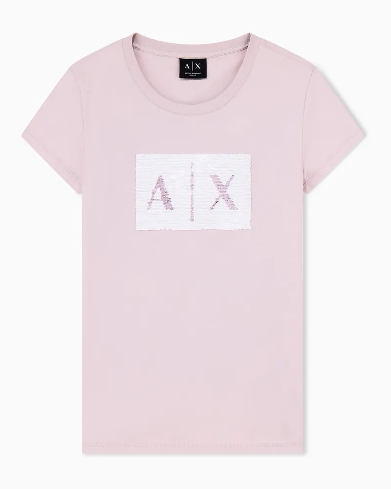 Armani Exchange T-Shirt Up For Party aus Baumwolljersey mit Logo-Patch Pink
