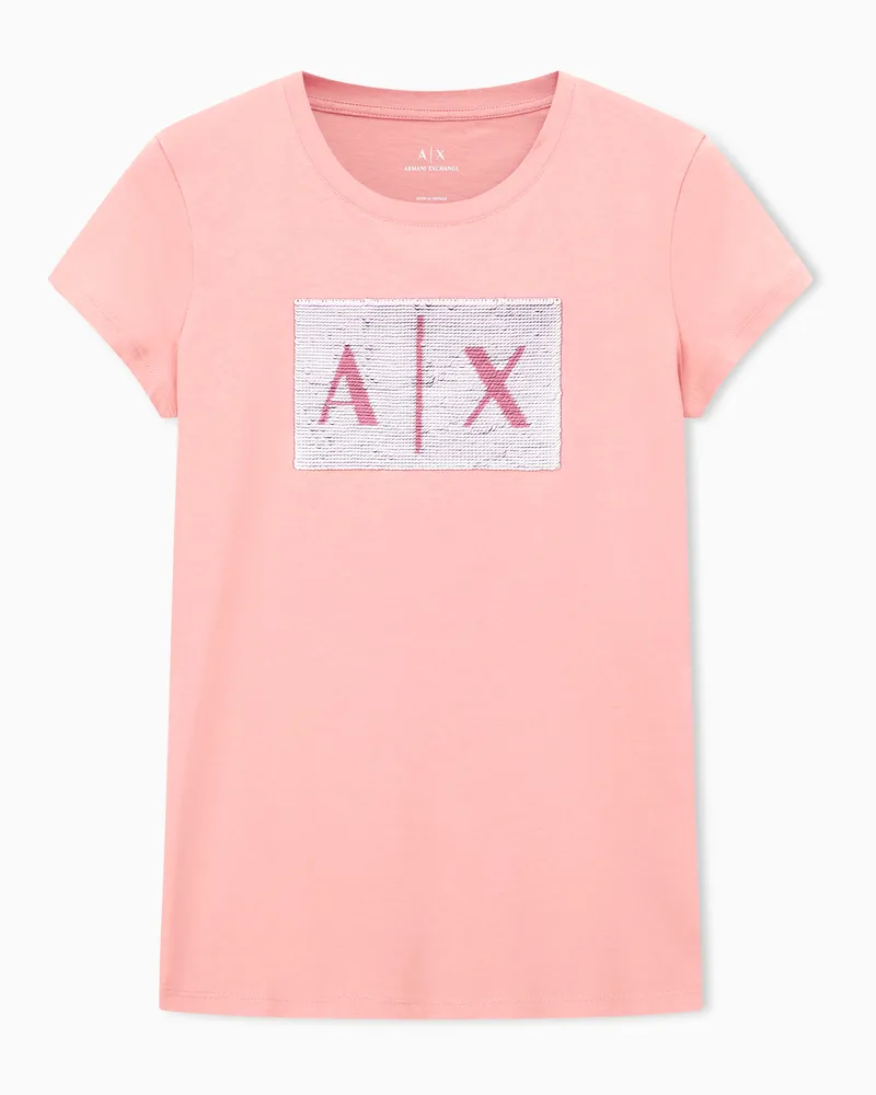 Armani Exchange Schmal geschnittenes T-Shirt mit Strass-Logo Pink