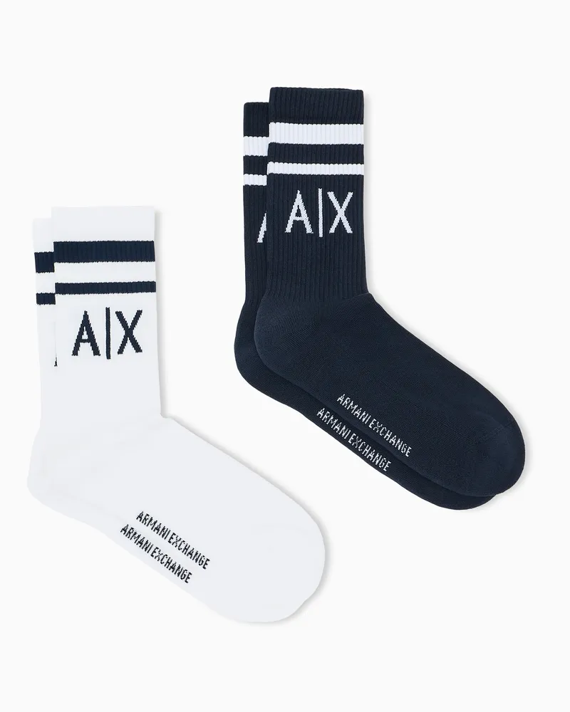 Armani Exchange Tennissocken-Set Essential aus gerippter Stretch-Baumwolle Zweifarbig