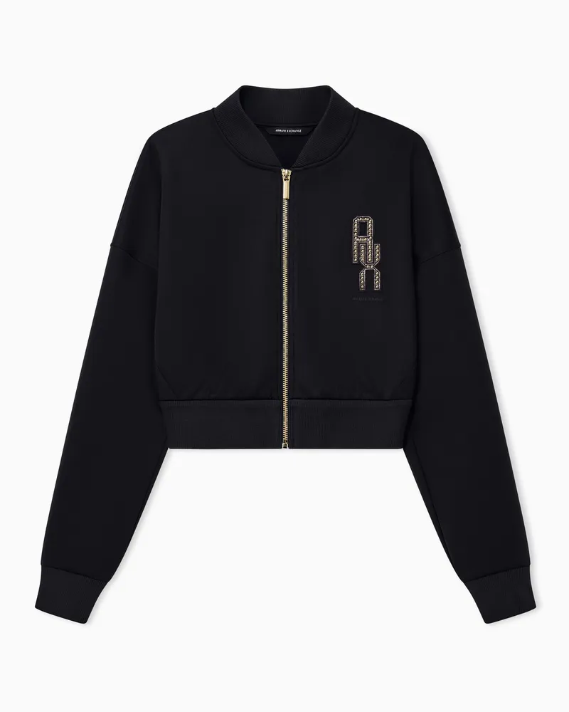 Armani Exchange Sweatshirt verkürzt aus Scuba-Gewebe mit Reißverschluss Schwarz