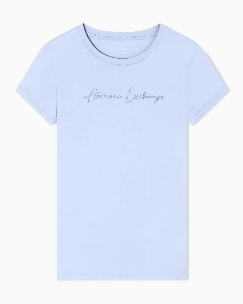 Armani Exchange Slim Fit T-Shirt mit Glitzer-Logo Hellblau