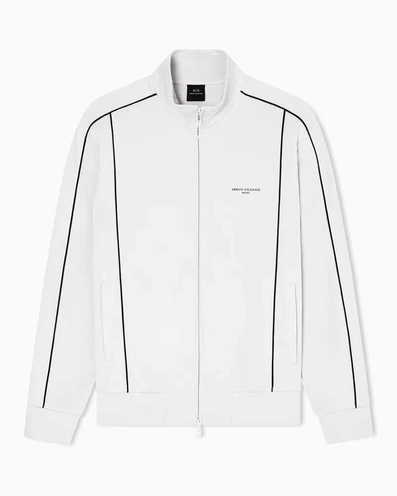 Armani Exchange Sweatshirt mit durchgehendem Reißverschluss und kontrastierender Paspelierung Weiß