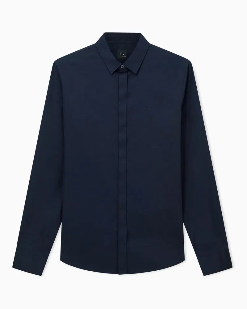 Armani Exchange Slim-Fit-Hemd aus Stretch-Satin Marineblau