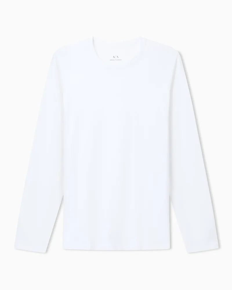 Armani Exchange Langarm-T-Shirt aus Pima-Baumwolljersey Weiß
