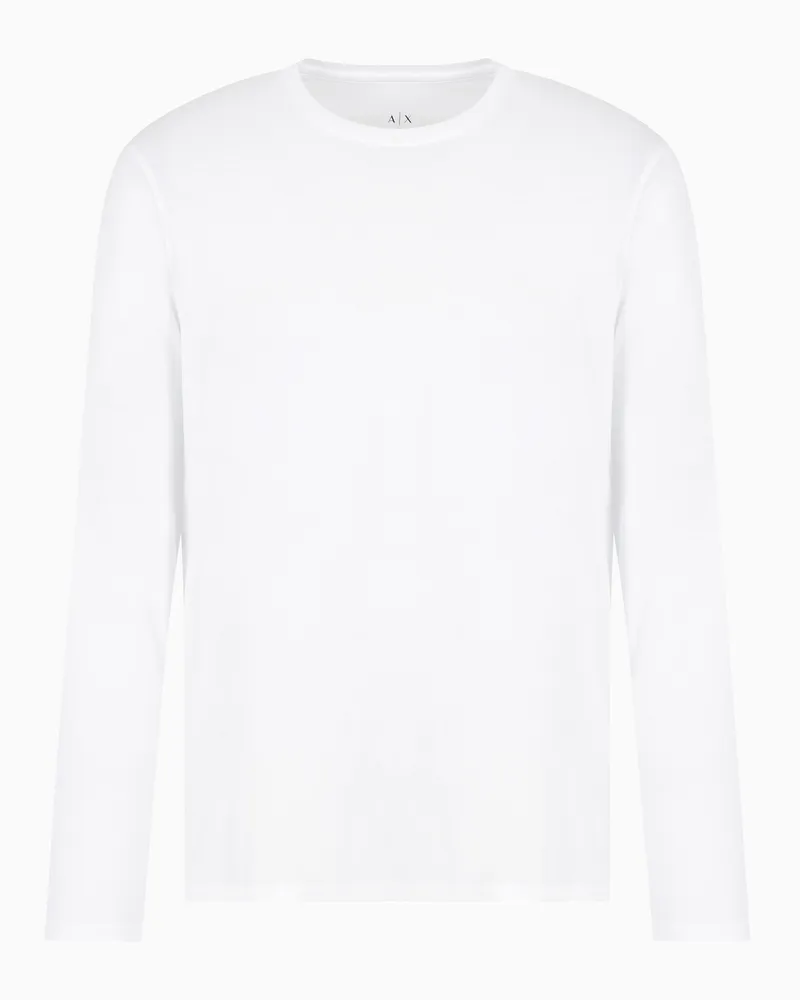 Armani Exchange Langärmliges T-Shirt aus Pima-Baumwolle Weiß