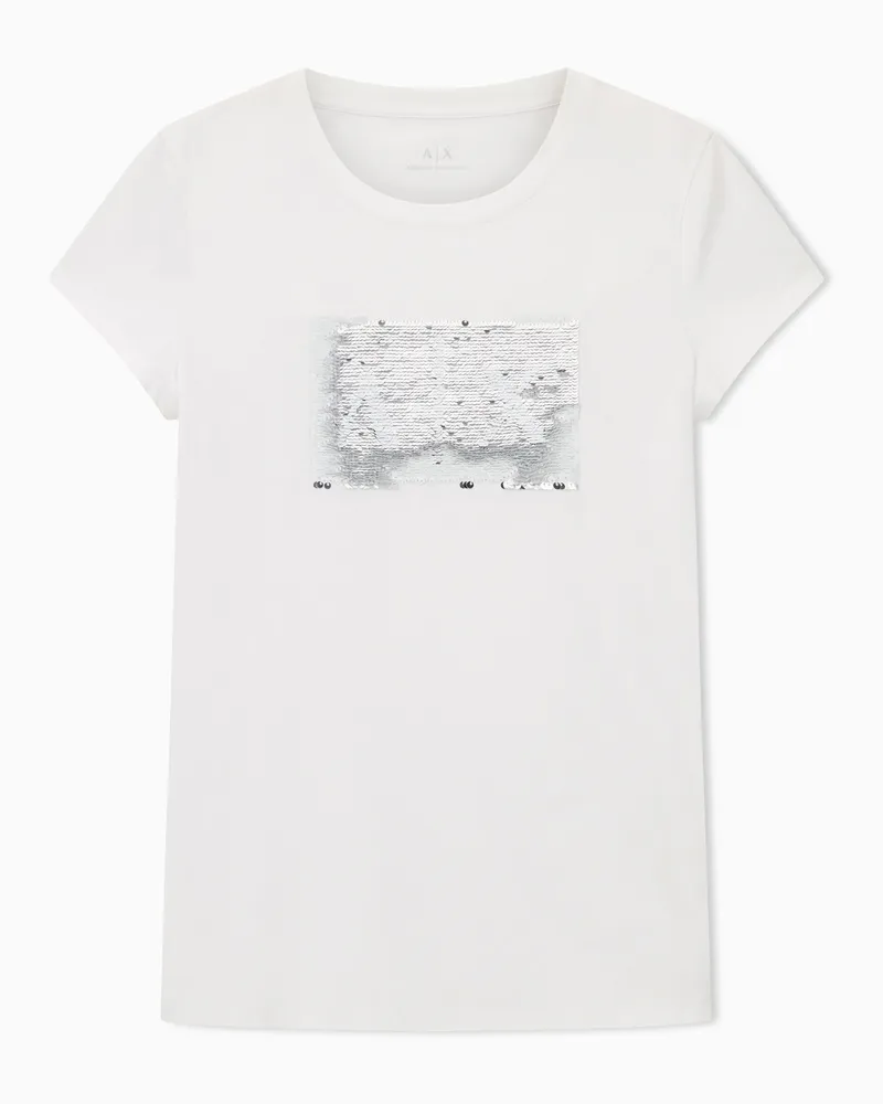 Armani Exchange Schmal geschnittenes T-Shirt mit Strass-Logo Weiß
