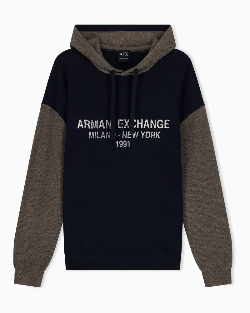 Armani Exchange Regular Fit Kapuzenpullover aus Wollmischung mit Kordelzug Marineblau
